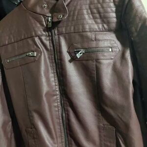 Boys Size 18 Xl  Brown Faux Leather Zip-Front Jacket
